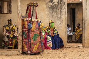 Benin - Village of Minifi, near Dassa. Voodoo ceremony of Egun masks. Egun masks represent the spirits of the deceased and according to the locals they “are” the deceased. The men wearing the masks representing Egun are initiates of the cult.